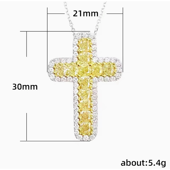 NEW White Gold‎ Filled Synthetic Diamond Citrine Cross Pendant Necklace, 16-18” - Picture 9 of 10